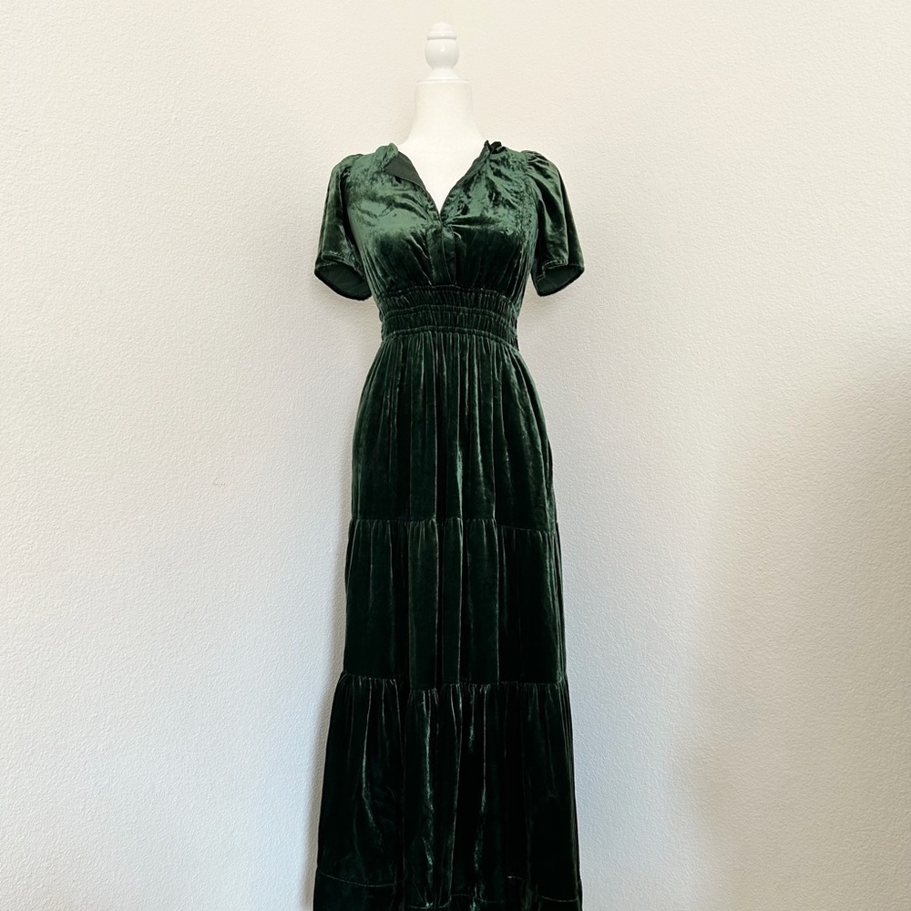 Anthropologie Green Velvet Maxi Dress
